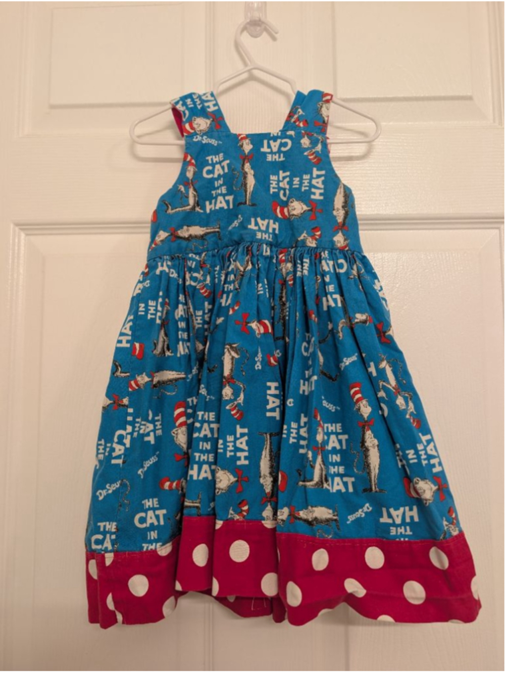 Dr Seuss The Cat in the Hat Dress Girls Size 3T 4T Blue Pink Polka Dot Bows - Picture 4 of 8